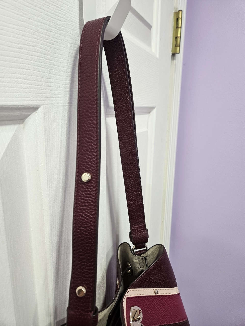 kate spade Chevron Leather Crossbody Bag & Card Case in Burgundy, Pink, Cream - Picture 9 of 15